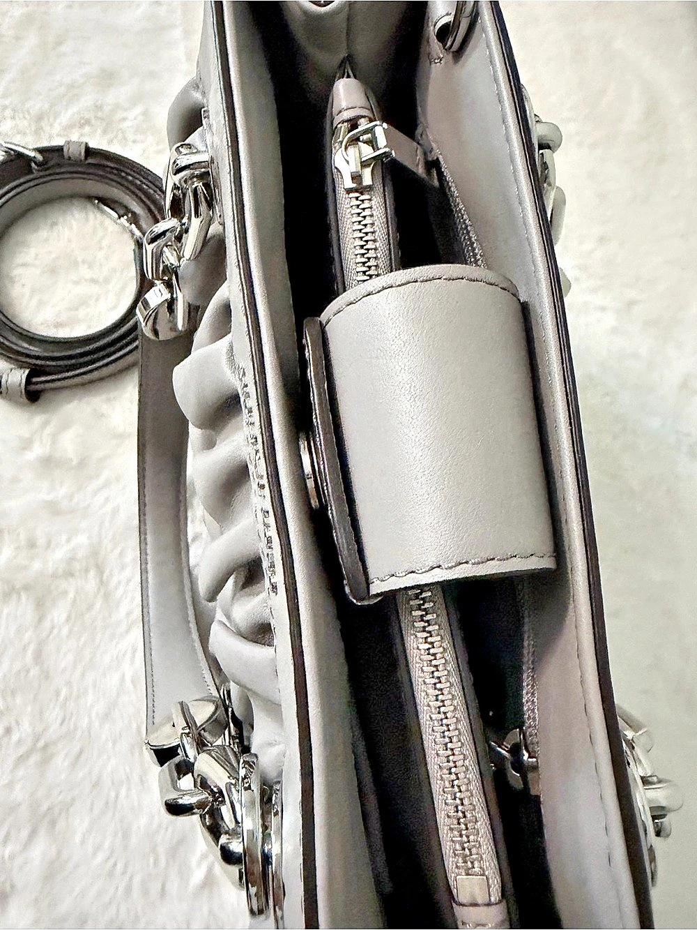 Michael Kors Cynthia Small Ruffled Satchel Gray Silver-Tone Hardwar - Picture 8 of 16